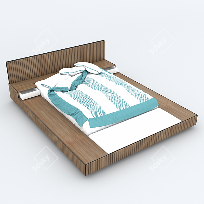 Wooden Base Bed 3D model image 2