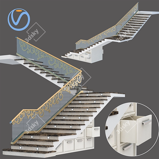 Sleek Steel Staircase 3D model image 1