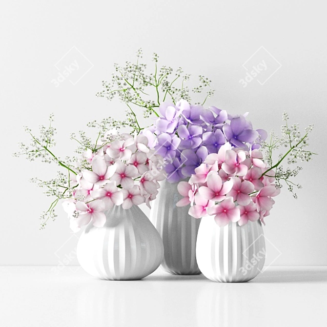 Tranquil Hydrangea Trio 3D model image 1