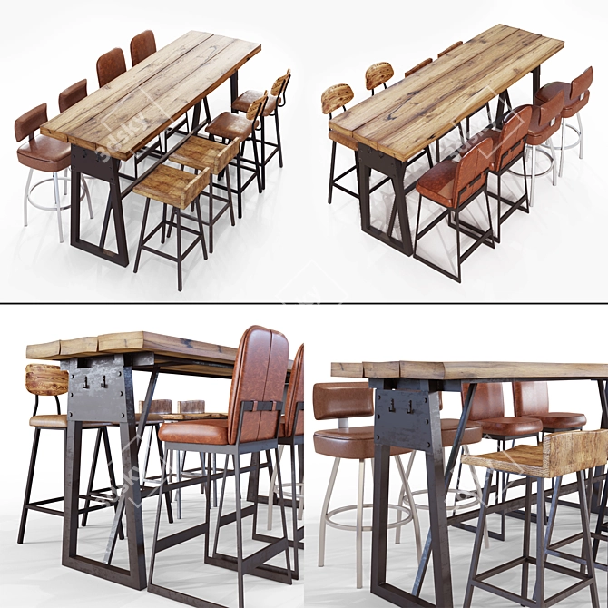 Title: Loft Style Bar Set 3D model image 3