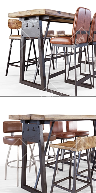 Title: Loft Style Bar Set 3D model image 2