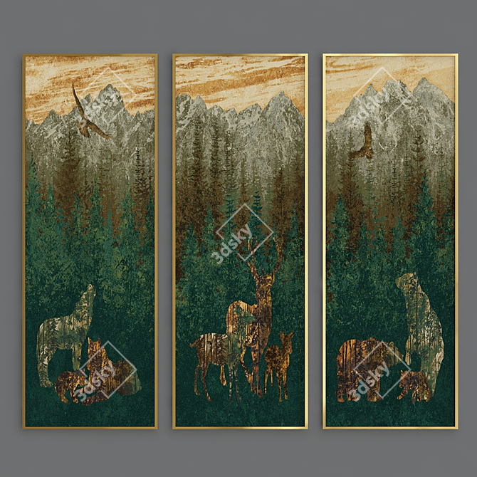 Golden Forest Wildlife Art 3D model image 1