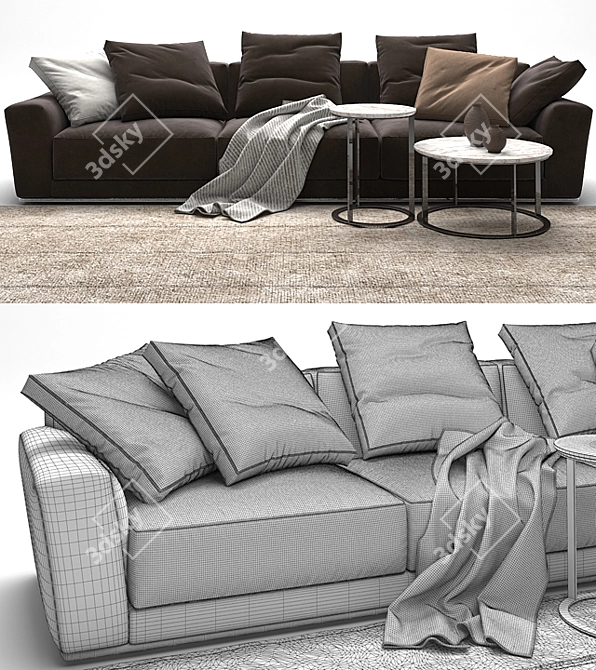 Elegant Luis Sofa in 2 Material Options 3D model image 3