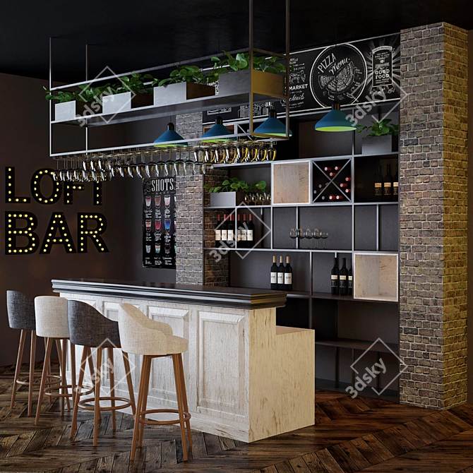 Modern Loft Bar Set 3D model image 1