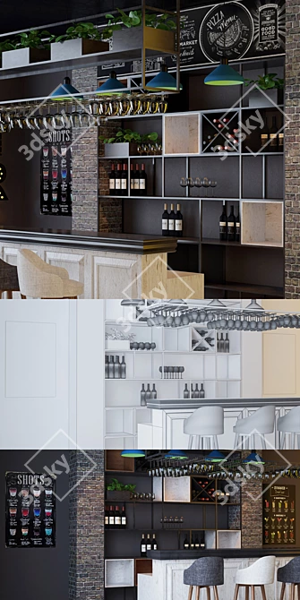 Modern Loft Bar Set 3D model image 2