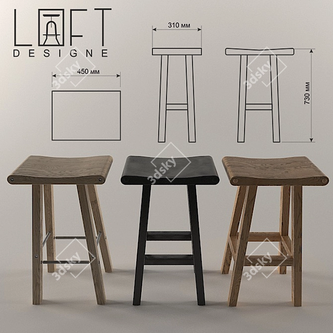 Solid Wood Bar Stools - Loft & Modern Styles 3D model image 2