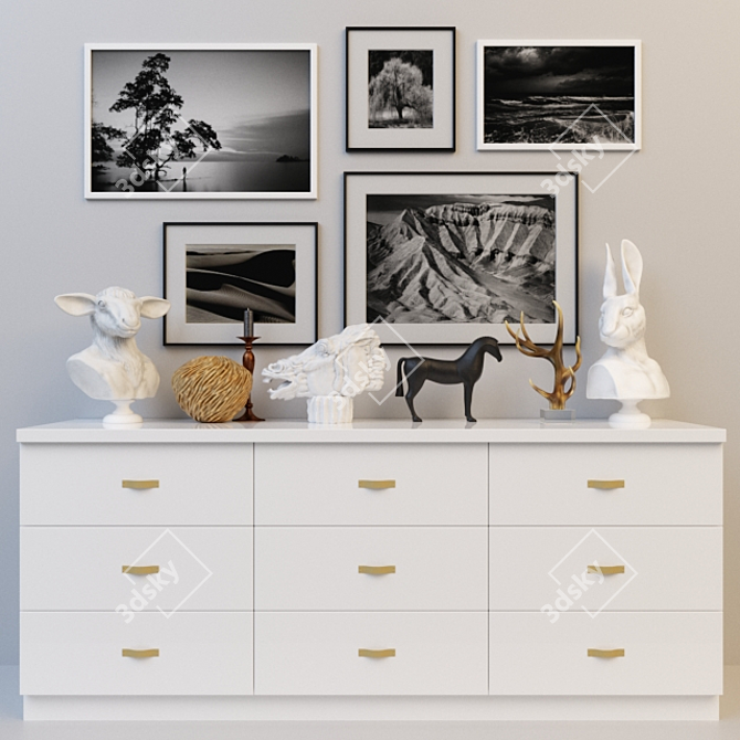 Modern Decor Set: Sculptures, Drawers, Paintings 3D model image 1