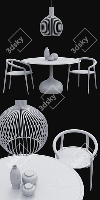 Elegant Saen Round Table Set 3D model image 3