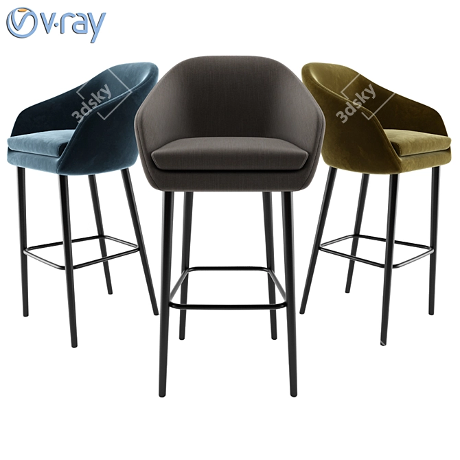 Elegant Aleria Upholstered Bar Stool 3D model image 1