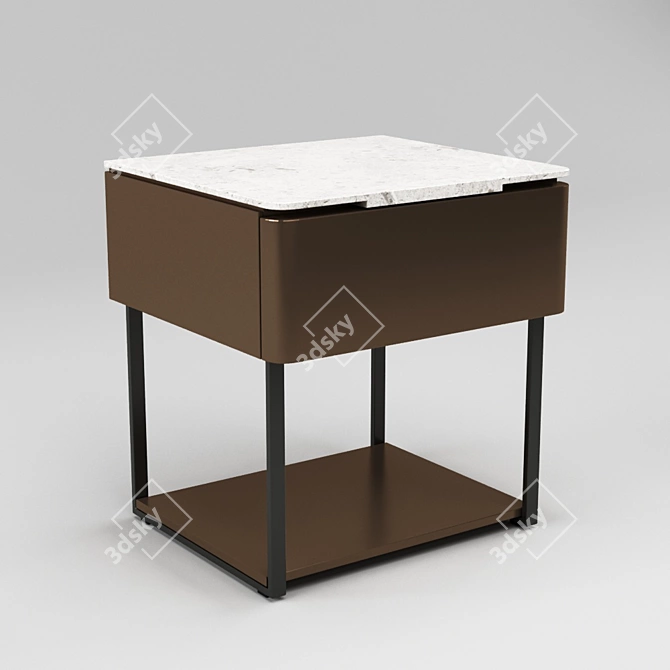 Bronze Metal Bedside Table with Stone Top 3D model image 1