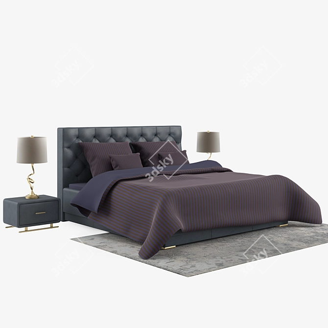 Elegant Bedroom Set with Wayfair Bed, Wynn Sectional, Firuzabad Rug, and Wayfair Lamp 3D model image 1