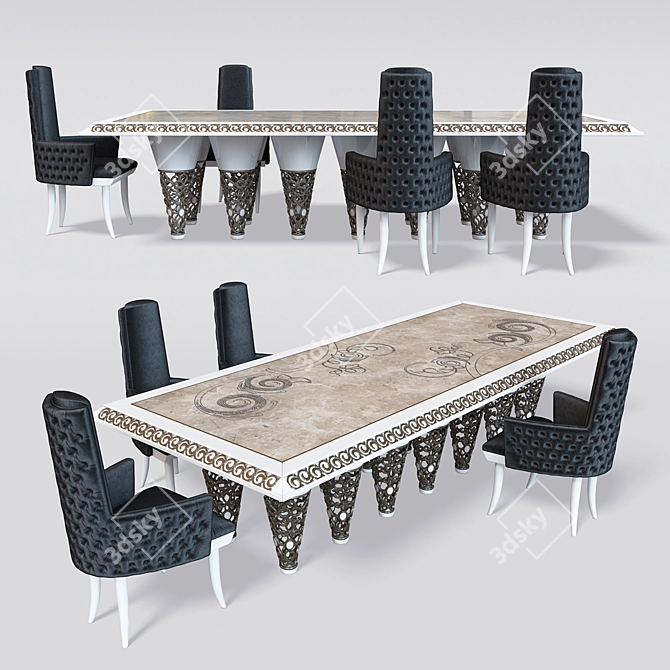 Saraya Dining Set: Elledue Table and Chair 3D model image 1
