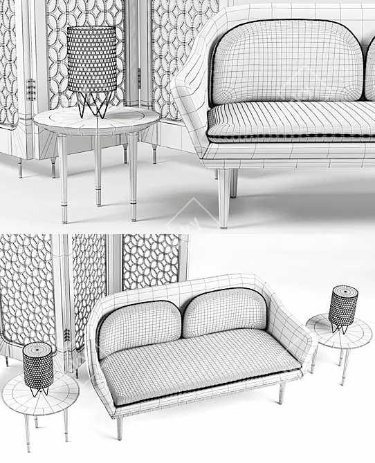 Sleek Lunar Sofa Set+: Table, Lamp, Screen 3D model image 3