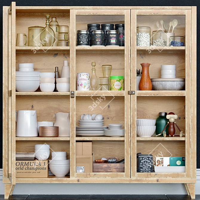 All-in-One Kitchen Essentials: Wardrobe with Dishes 3D model image 1