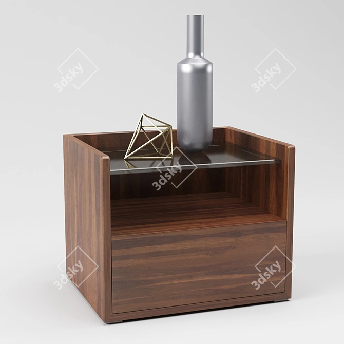 Walnut and Glass Bedside Table 3D model image 1