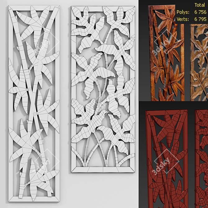 Bamboo Forest Wood Decor Panel 3D model image 2