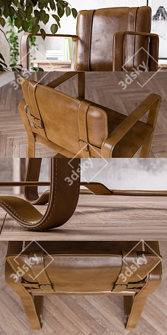 Safari Leather Belt Chair: Timeless Appeal 3D model image 3