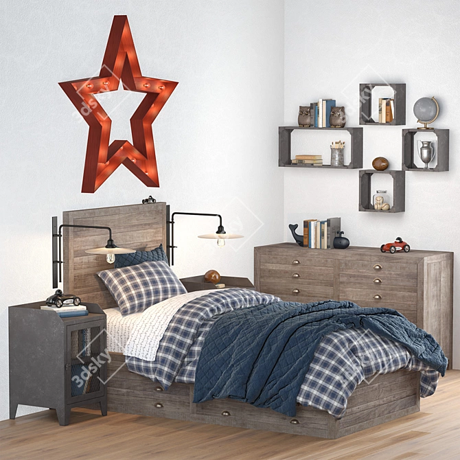 Weller Storage Bed Set: Vintage-inspired furniture for the perfect kids' bedroom 3D model image 1