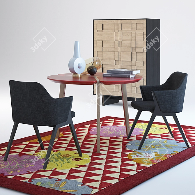 Modern Floral Dining Set: FLYING FLOWER Table, KOMPASS Chair & NAT China Unit 3D model image 2