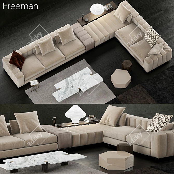 Elegant Minotti Freeman Sofa & Coffee Tables 3D model image 1