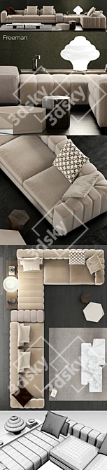 Elegant Minotti Freeman Sofa & Coffee Tables 3D model image 3