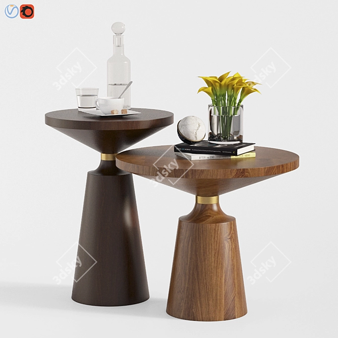 Nicole Modern Oak Coffee Table Set 3D model image 1