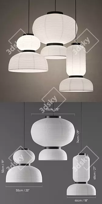 Modern Pendant Lamp Set with Formakami Design 3D model image 2