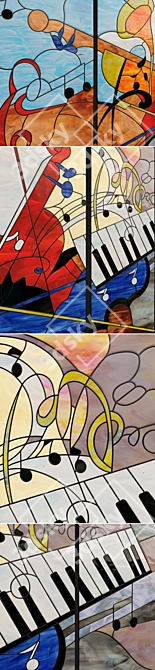 Mosaic Melodies: Abstract Musical Stained Glass 3D model image 2