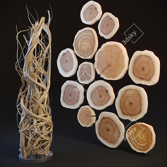 Wood & Twig Decor Set 3D model image 1