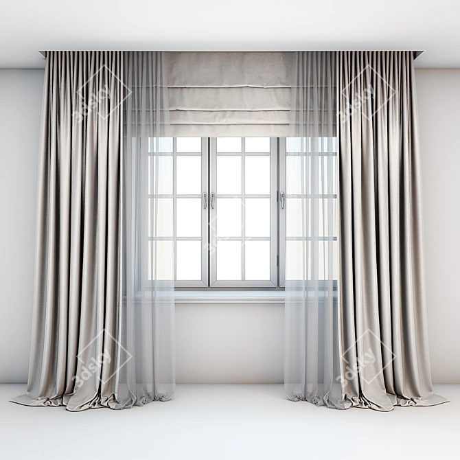 Elegant Beige Floor-Length Curtains 3D model image 1