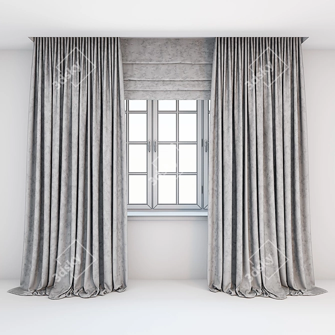Elegant Beige Floor-Length Curtains 3D model image 2