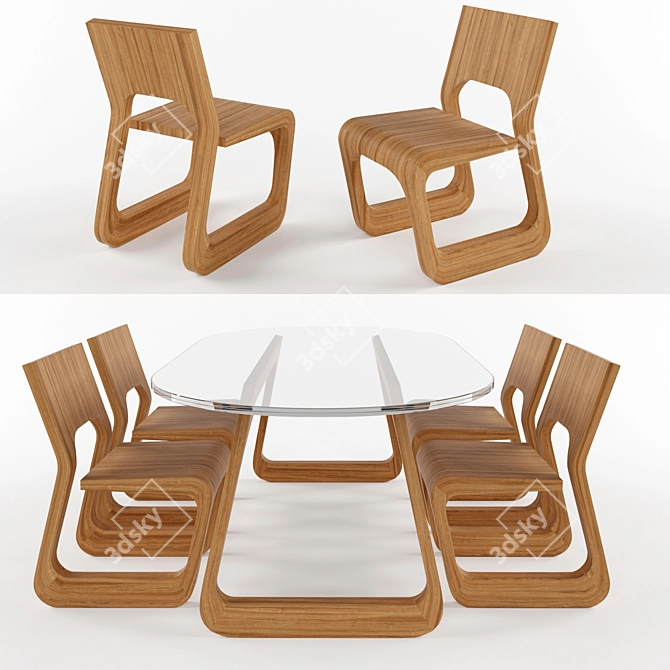 Modern Steek Tabla and Chair 3D model image 1