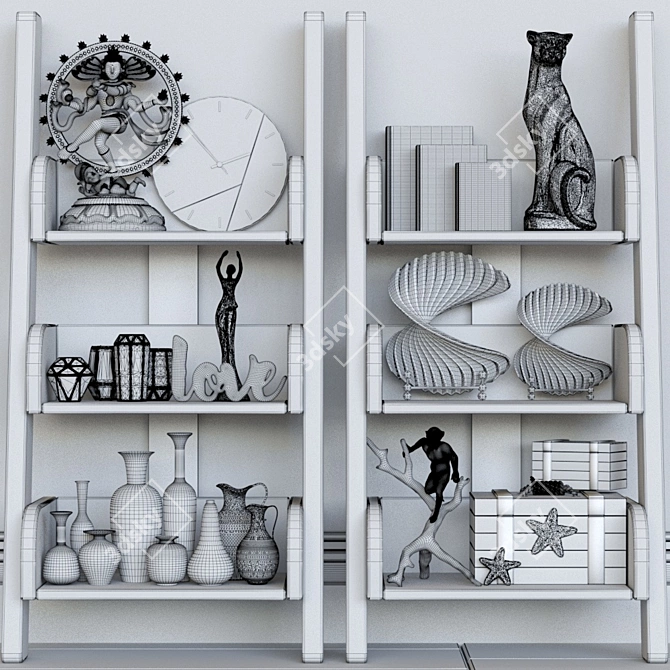 Elegant Decor Rack: Figurine, Books, Vase, Sculpture, Buddha, Clock 3D model image 2