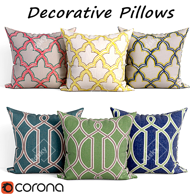 Elegant Damask Pattern Decorative Pillows 3D model image 1