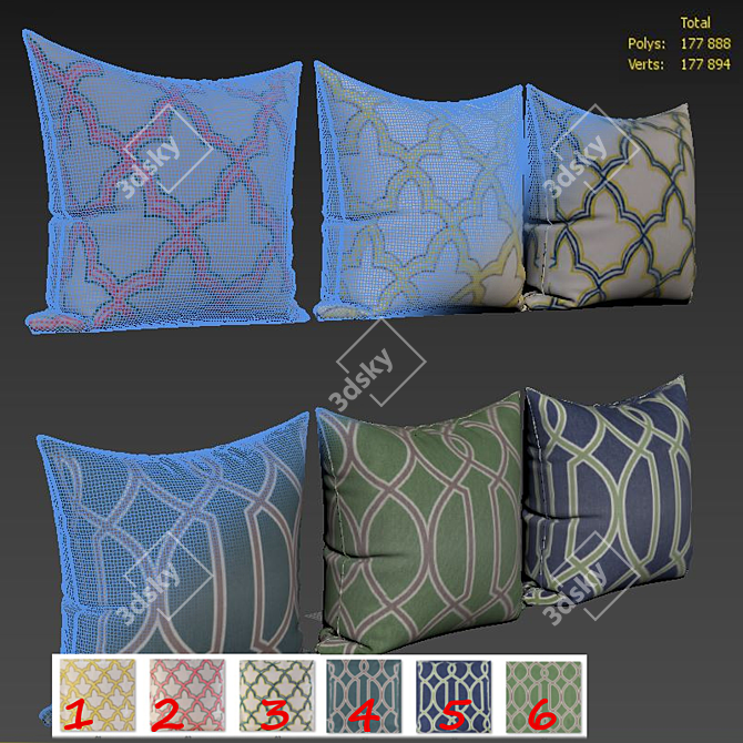 Elegant Damask Pattern Decorative Pillows 3D model image 2