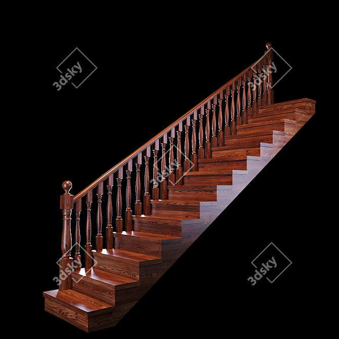 Wooden Staircase: Classic & Spiraled 3D model image 2