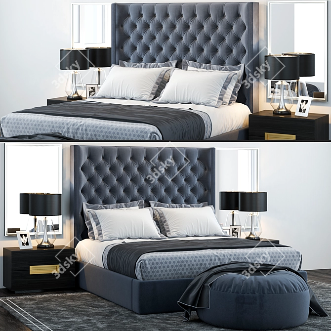 Luxury Zadie Tufted Bed: Elegant Restoration Hardware 3D model image 1