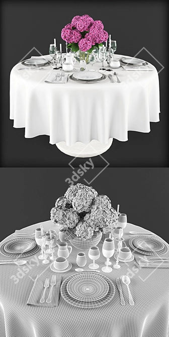 Elegant Hydrangea Table Setting 3D model image 3