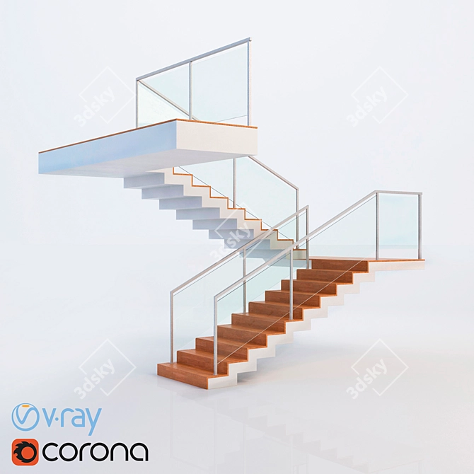 Sleek Glass Stair Railing 3D model image 1