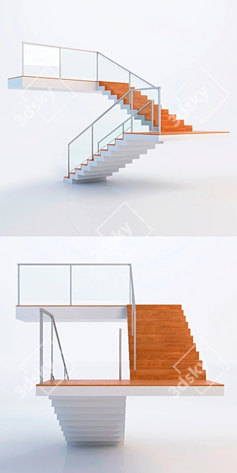 Sleek Glass Stair Railing 3D model image 2