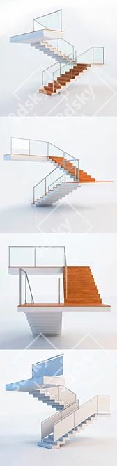 Sleek Glass Stair Railing 3D model image 3
