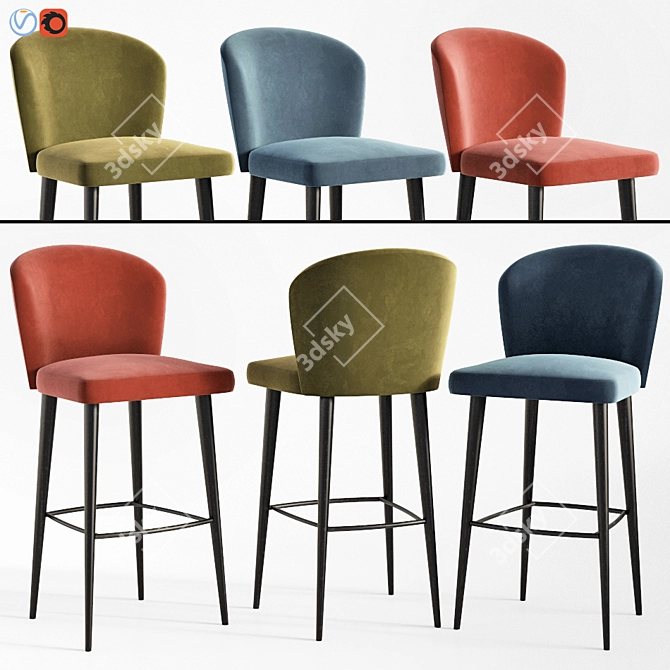 Elegant Minotti Aston Barstool 3D model image 1