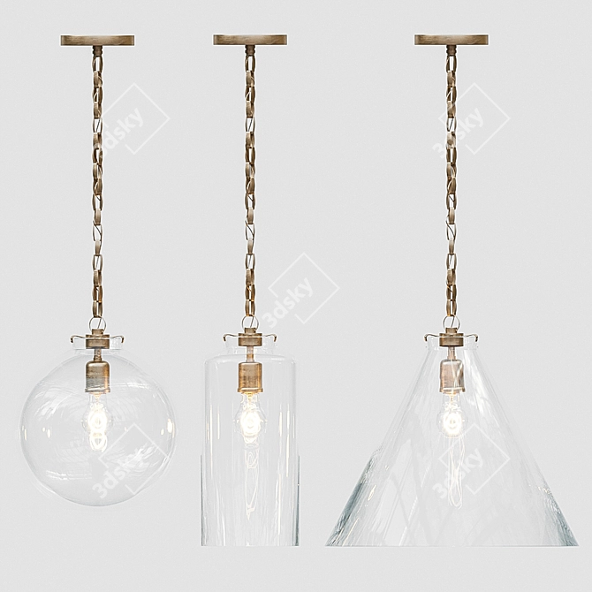 Elegant Visual Comfort Brass Pendant Set 3D model image 1