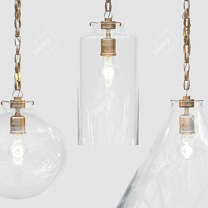 Elegant Visual Comfort Brass Pendant Set 3D model image 2