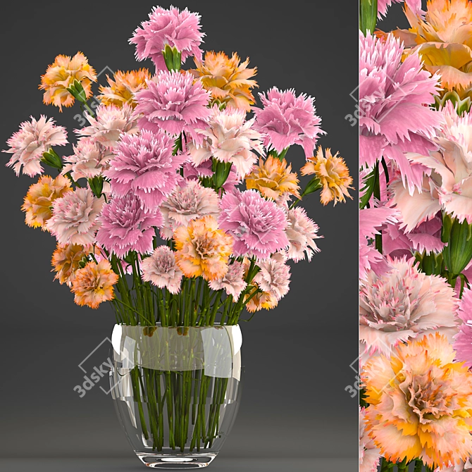 Spring Blooms: 10 Carnation Collection 3D model image 1
