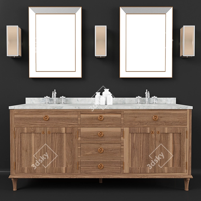 French Oak Double Vanity 3D model image 1