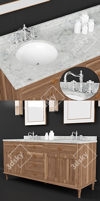 French Oak Double Vanity 3D model image 2