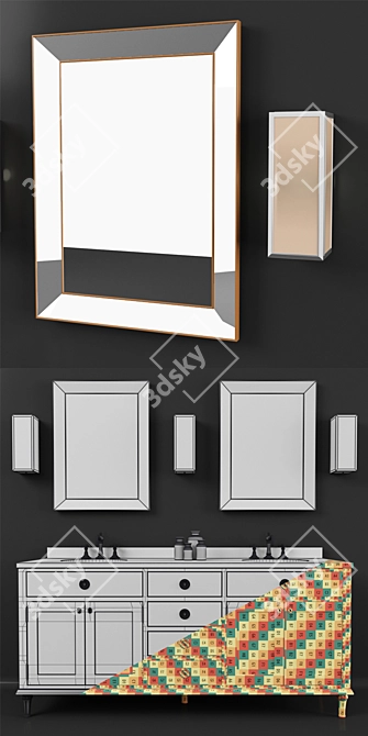 French Oak Double Vanity 3D model image 3