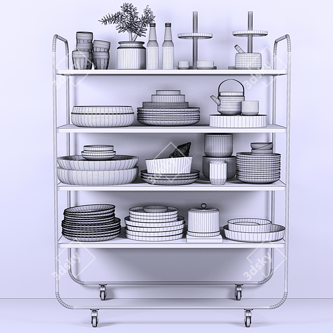 Kitchen Essentials Set: Tableware, Tray, Cups 3D model image 2