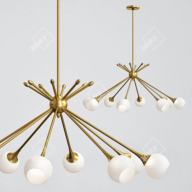 Mid-Century Modern 8-Light Brass Pendant 3D model image 1